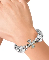 Effy Diamond Cross Woven Bracelet (1/3 ct. t.w.) in Sterling Silver & 18k Gold