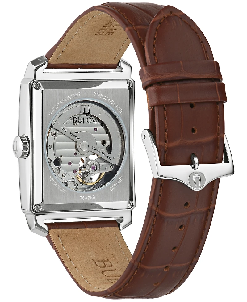 Bulova Men's Automatic Sutton Brown Leather Strap Watch 33mm