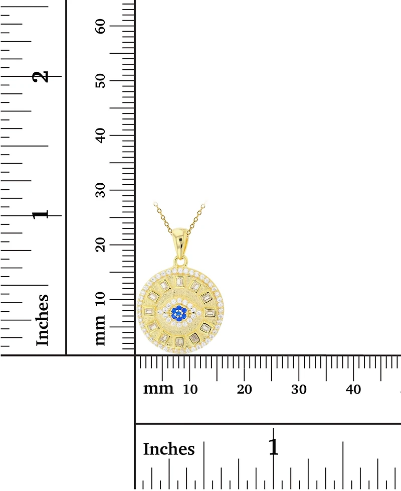 Cubic Zirconia & Lab-Grown Blue Spinel (1/20 ct. t.w.) Evil Eye Disc 18" Pendant Necklace in 14k Gold-Plated Sterling Silver