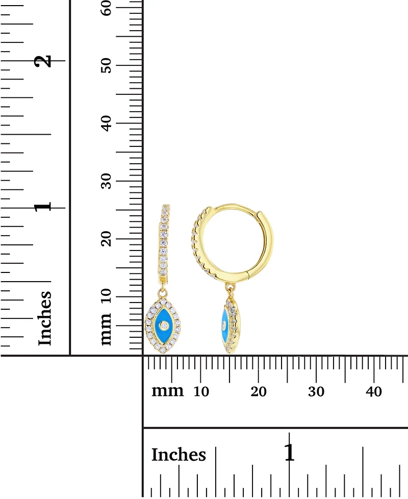 Cubic Zirconia & Blue Enamel Evil Eye Dangle Hoop Earrings in 14k Gold-Plated Sterling Silver