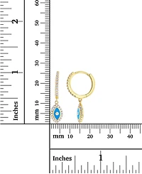 Cubic Zirconia & Blue Enamel Evil Eye Dangle Hoop Earrings in 14k Gold-Plated Sterling Silver