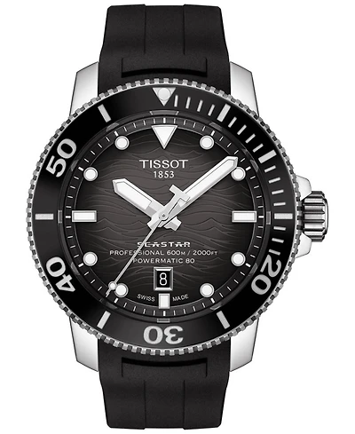 Tissot Men's Swiss Automatic Seastar Black Rubber Strap Watch 46mm