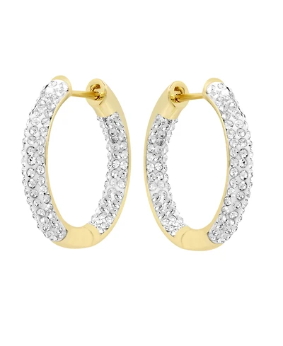 And Now This High Polished Hinged Crystal Pave Hoop Earring, Gold Plate and Silver Plate