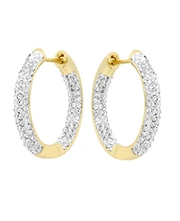 And Now This High Polished Hinged Crystal Pave Hoop Earring, Gold Plate and Silver Plate