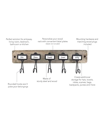Spectrum Vintage-Inspired Living Wall Mount 5 A-Hook with Nameplates
