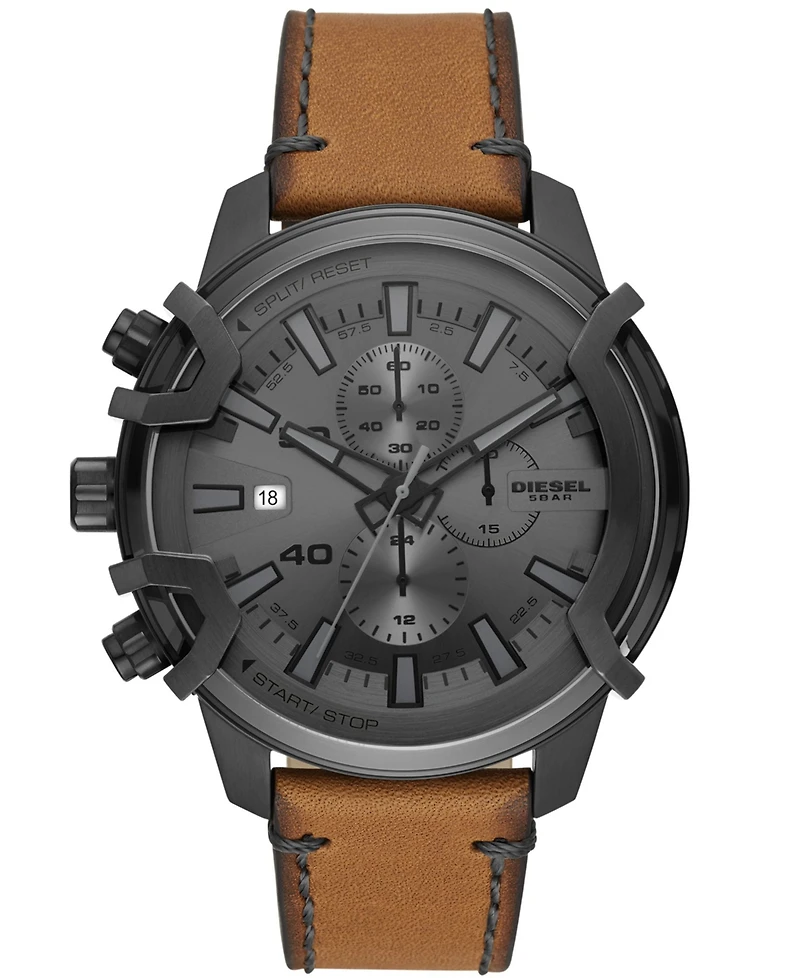 Diesel Men's Griffed Chronograph Brown Leather Watch 48mm