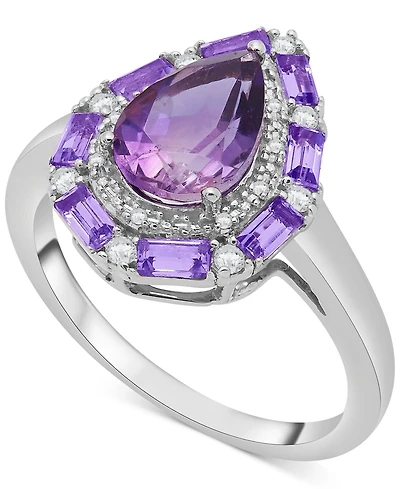 Swiss Blue Topaz (3-3/8 ct. t.w.) & White Topaz (1/6 ct. t.w.) Teardrop Halo Ring in Sterling Silver (Also in Amethyst & Morganite)