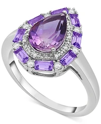 Swiss Blue Topaz (3-3/8 ct. t.w.) & White Topaz (1/6 ct. t.w.) Teardrop Halo Ring in Sterling Silver (Also in Amethyst & Morganite)