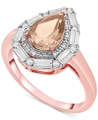 Swiss Blue Topaz (3-3/8 ct. t.w.) & White (1/6 Teardrop Halo Ring Sterling Silver (Also Amethyst Morganite)