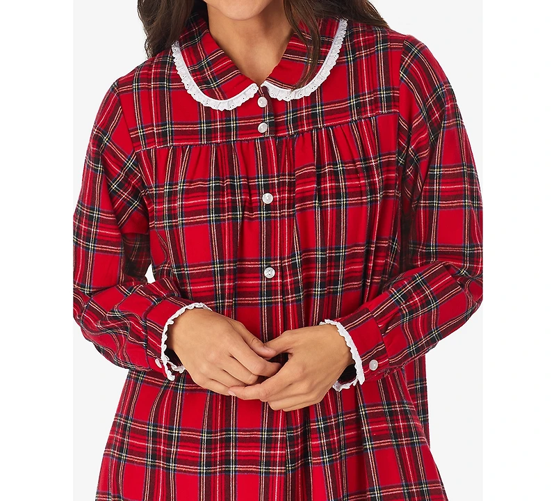 Lanz of Salzburg Cotton Lace-Trim Flannel Nightgown