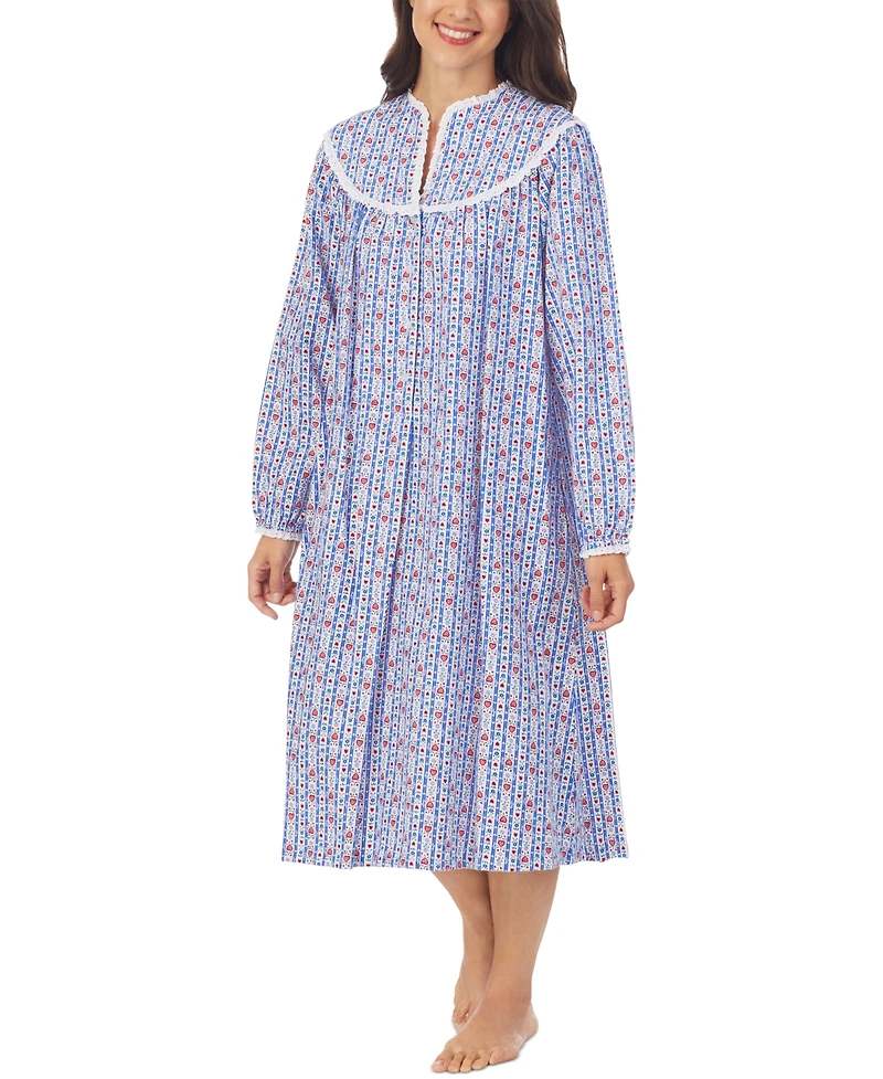 Lanz of Salzburg Cotton Lace-Trim Flannel Nightgown