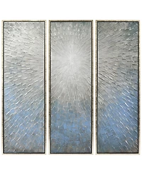 Empire Art Direct Silver Ice 3-Piece Textured Metallic Hand Painted Wall Art Set by Martin Edwards, 60" x 20" x 1.5"