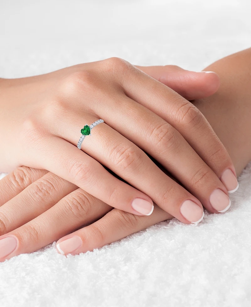 Red, Green, Purple, or White Heart Cubic Zirconia Ring Rhodium Plated Sterling Silver