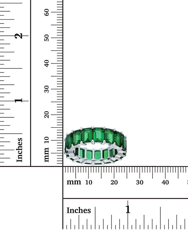 Emerald Cut Cubic Zirconia Eternity Band in Rhodium Plated Sterling Silver