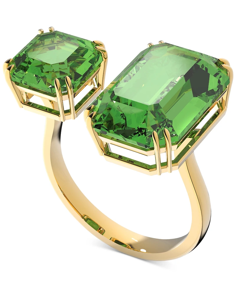 Swarovski Gold-Tone Green Octagon Crystal Cocktail Ring