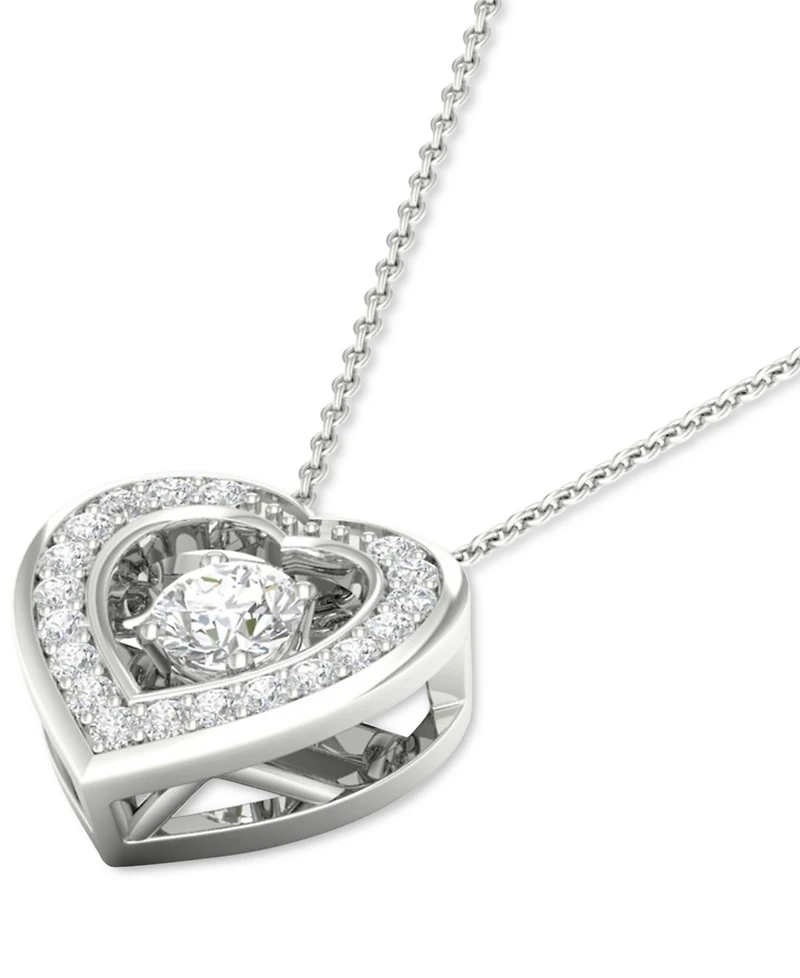 Twinkling Diamond Star Diamond Heart Halo 18" Pendant Necklace (1/4 ct. t.w.) in 10k White Gold