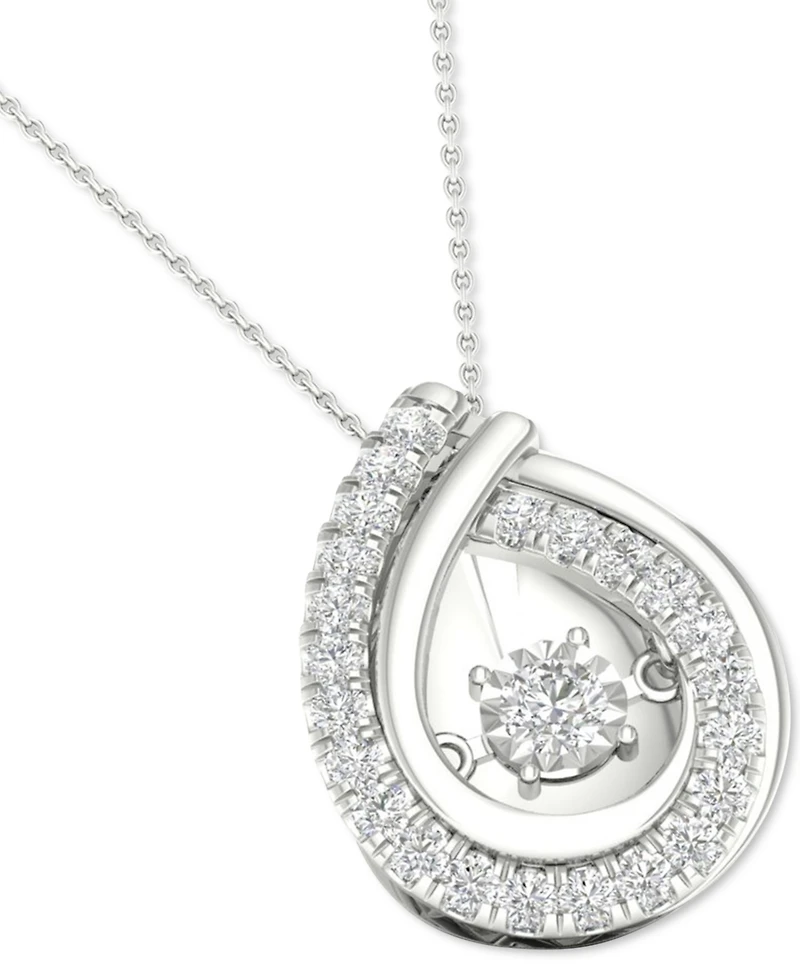 Twinkling Diamond Star Diamond Teardrop Halo 18" Pendant Necklace (3/4 ct. t.w.) in 10k White Gold