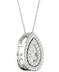 Twinkling Diamond Star Diamond Double Teardrop Halo 18" Pendant Necklace (3/8 ct. t.w.) in 10k White Gold