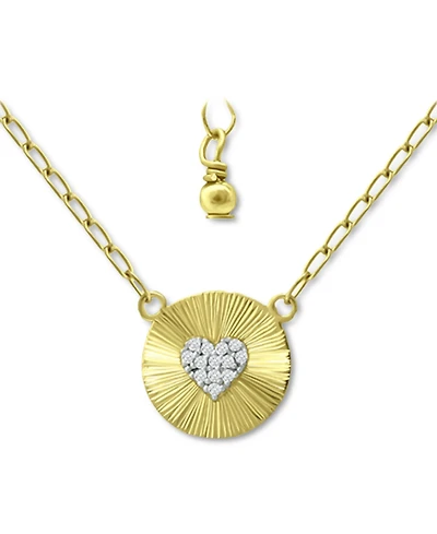 Giani Bernini Cubic Zirconia Heart Cluster Disc Pendant Necklace, 16" + 2" extender, Created for Macy's