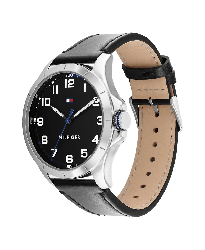 Tommy Hilfiger Men's Black Leather Strap Watch 44mm