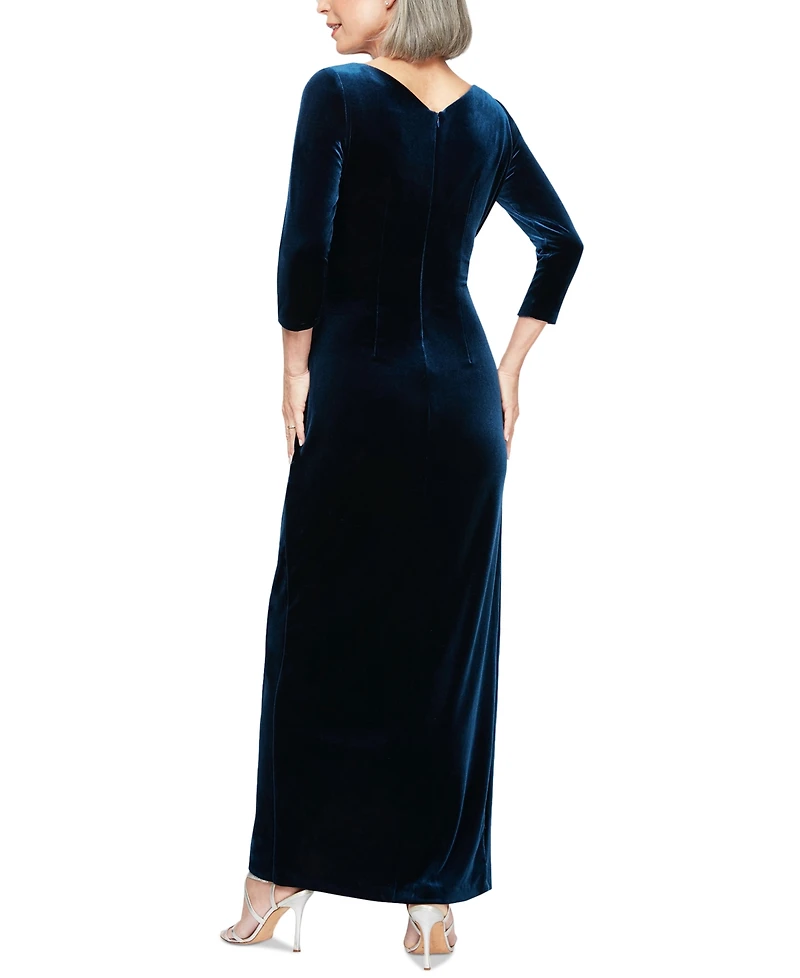 Alex Evenings Women's Velvet Ruched 3/4-Sleeve Gown