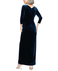 Alex Evenings Women's Velvet Ruched 3/4-Sleeve Gown