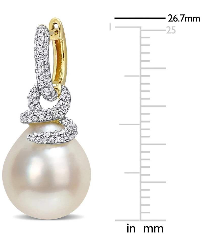Cultured South Sea Pearl (10mm) & Diamond (1/2 ct. t.w.) Swirl Huggie Hoop Earrings in 14k Gold