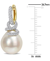 Cultured South Sea Pearl (10mm) & Diamond (1/2 ct. t.w.) Swirl Huggie Hoop Earrings in 14k Gold