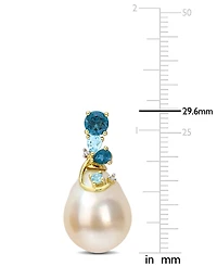 Cultured South Sea Pearl (9-10mm) & Blue Topaz (2 ct. t.w.), & Diamond Accent Drop Earrings in 14k Gold