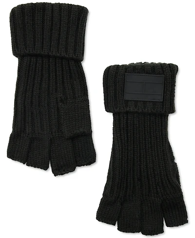 Tommy Hilfiger Men's Ghost Rib Knit Logo Patch Fingerless Gloves