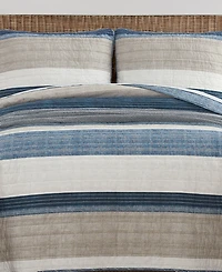 Nautica Ridgeport Blue Cotton Reversible Piece Quilt Set