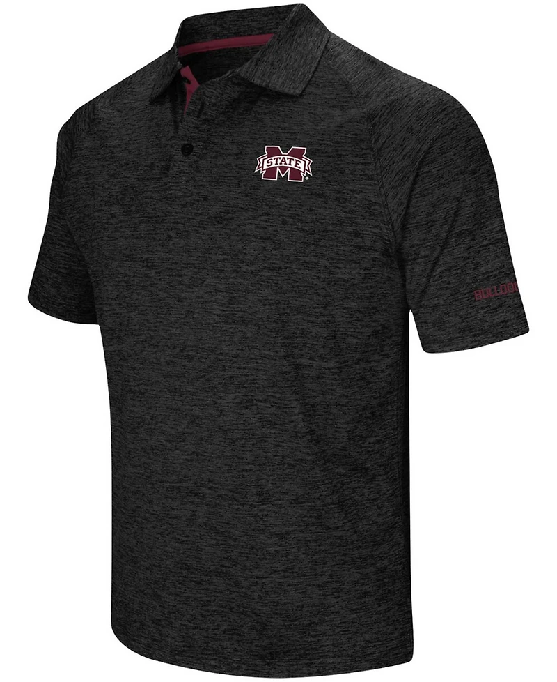 Men's Heathered Black Mississippi State Bulldogs Down Swing Raglan Polo