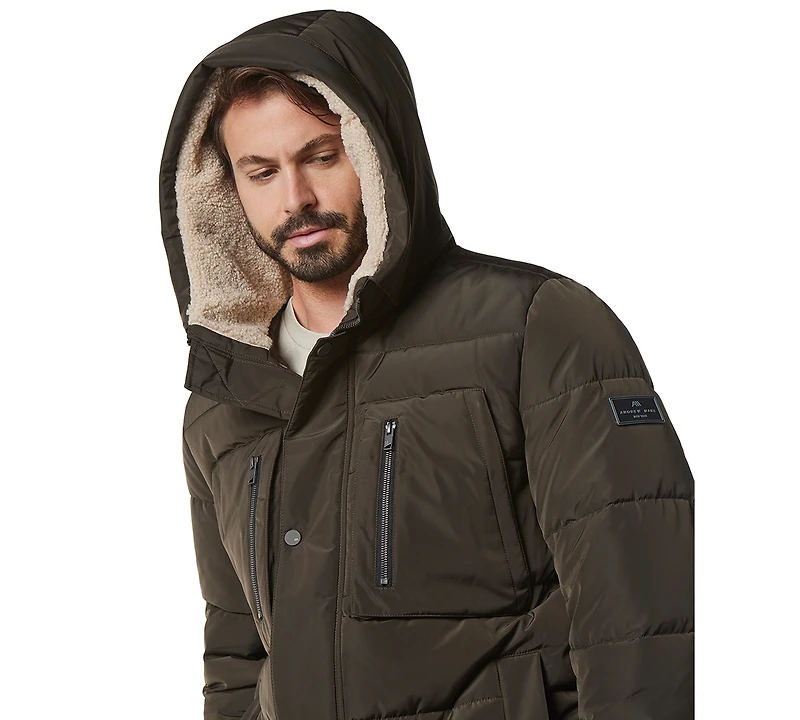 Marc New York Men's Yarmouth Micro Sheen Parka Jacket with Fleece-Lined Hood