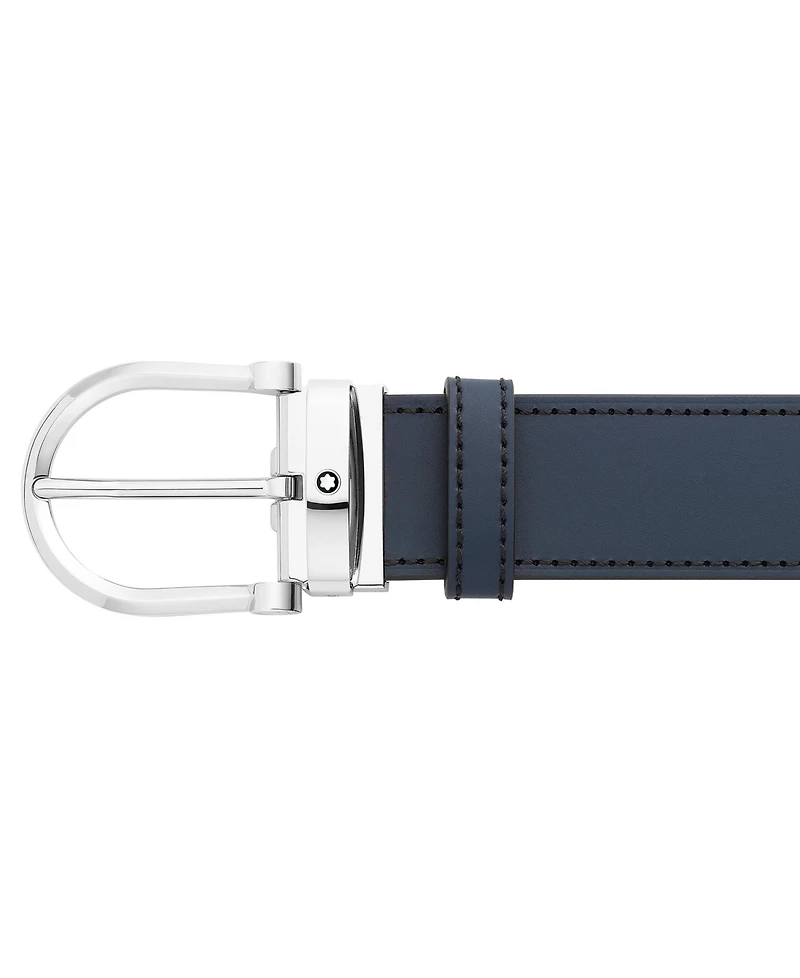 Montblanc Men's Horseshoe Shiny Stainless Steel Reversible Leather Belt