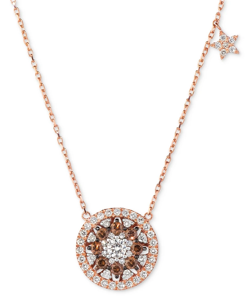 Le Vian Chocolate Diamond (1/4 ct. t.w.) & Vanilla Diamond (3/8 ct. t.w.) Star Halo Cluster 17" Pendant Necklace in 14k Rose Gold