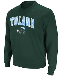 Men's Green Tulane Wave Arch Logo Tackle Twill Pullover Sweatshirt