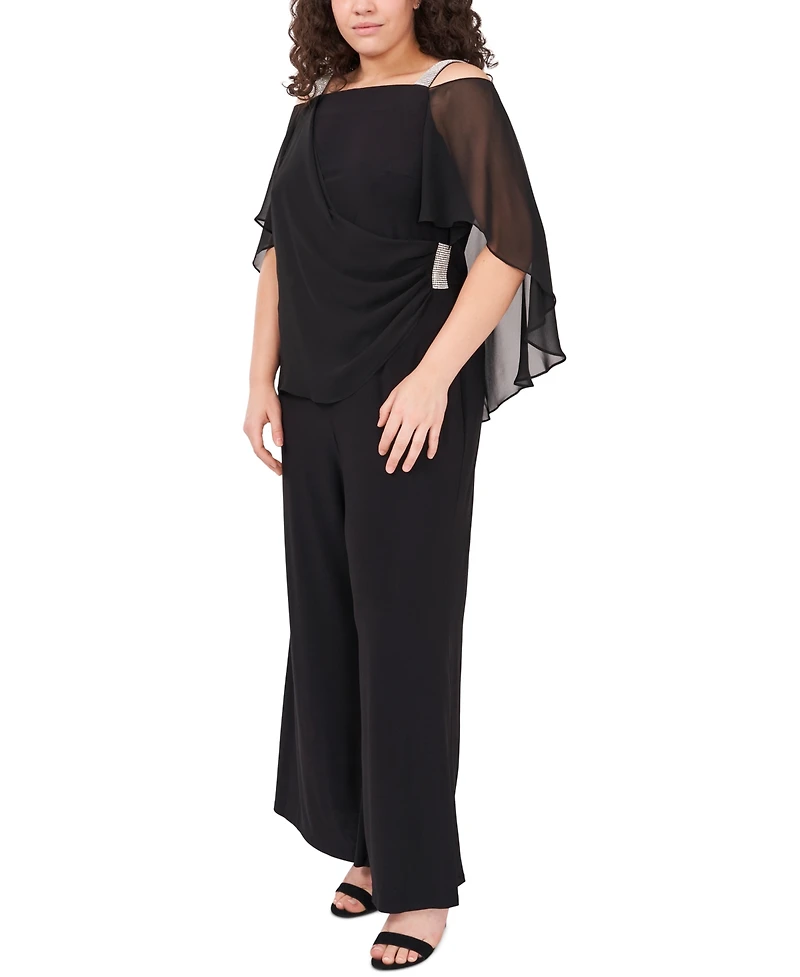 Msk Plus Side Draped Cape-Overlay Jumpsuit