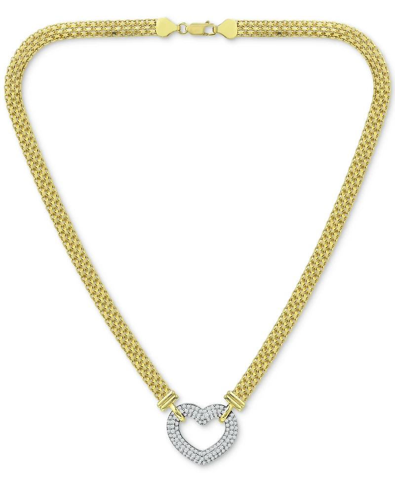 Cubic Zirconia Heart 18" Pendant Necklace in Sterling Silver & 18k Gold-Plate
