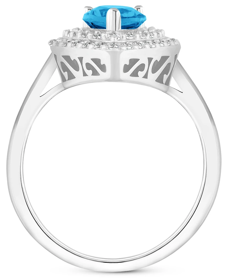 Rhodolite Garnet (1-1/10 ct. t.w.) & White Topaz (1/2 Teardrop Halo Ring Sterling Silver (Also Citrine, Blue Topaz, Amethyst, Perido