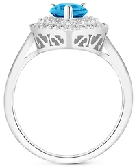 Rhodolite Garnet (1-1/10 ct. t.w.) & White Topaz (1/2 Teardrop Halo Ring Sterling Silver (Also Citrine, Blue Topaz, Amethyst, Perido