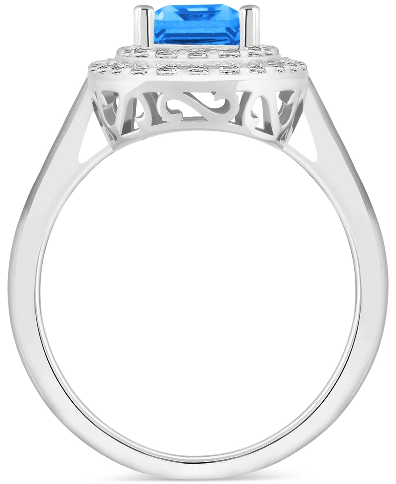 Rhodolite Garnet (2 ct. t.w.) & White Topaz (1/2 Rectangle Halo Ring Sterling Silver (Also Peridot, Citrine, Amethyst, Blue Topaz)