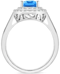 Rhodolite Garnet (2 ct. t.w.) & White Topaz (1/2 Rectangle Halo Ring Sterling Silver (Also Peridot, Citrine, Amethyst, Blue Topaz)