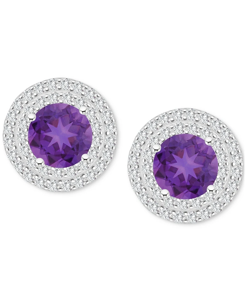 Rhodolite Garnet (3-1/3 ct. t.w.) & White Topaz (3/4 Stud Earrings Sterling Silver (Also Citrine, Peridot, Blue Topaz, Amethyst)