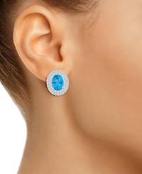 Rhodolite Garnet (3 ct. t.w.) & White Topaz (7/8 Oval Stud Earrings Sterling Silver (Also Citrine, Blue Topaz, Peridot, Amethyst)