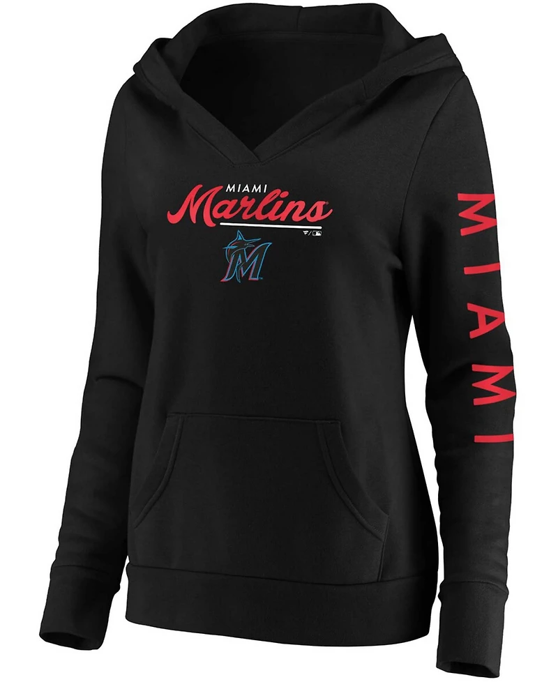 Plus Size Black Miami Marlins Core High Class Crossover Pullover Hoodie