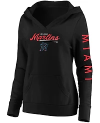 Plus Size Black Miami Marlins Core High Class Crossover Pullover Hoodie