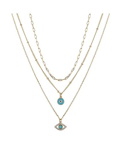 Silver Plated 3-Pieces Turquoise Crystal Evil Eye Layered Pendant Necklace Set
