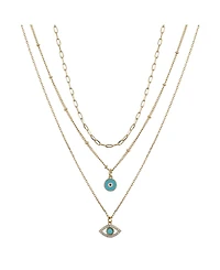 Silver Plated 3-Pieces Turquoise Crystal Evil Eye Layered Pendant Necklace Set