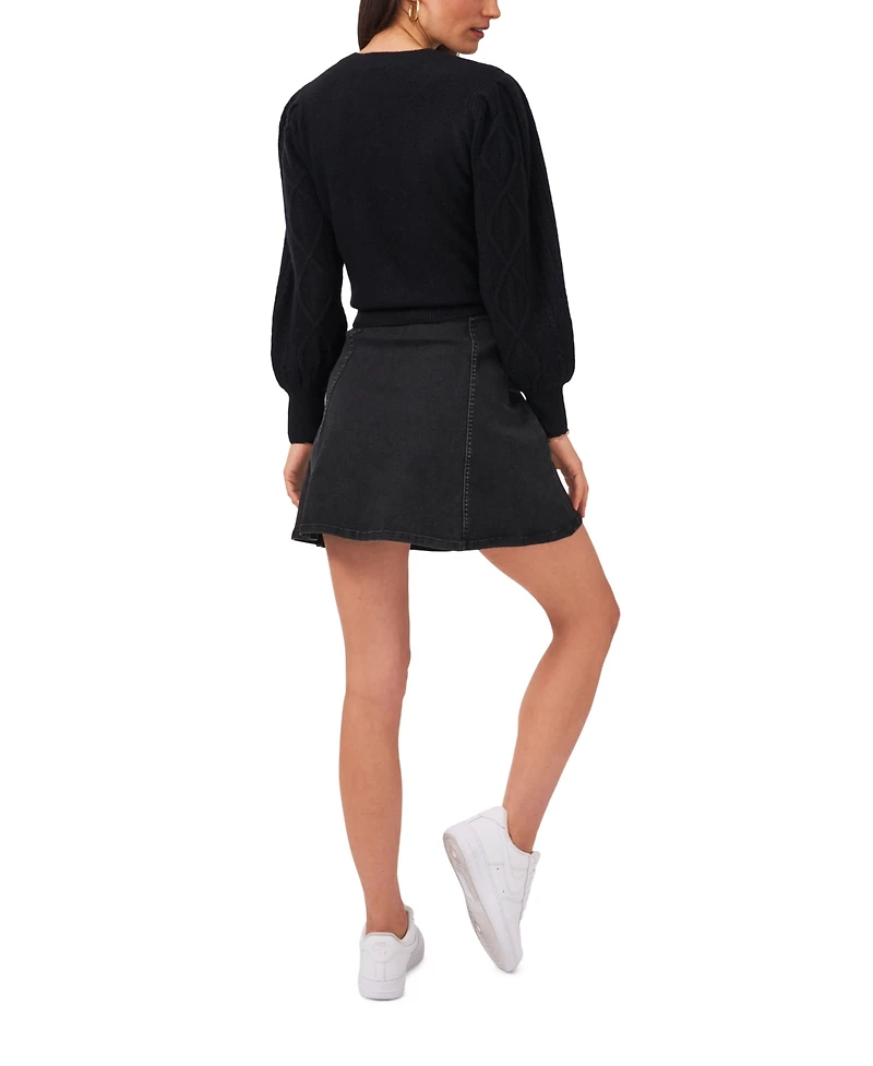 1.state Women's Variegated Cables Crew Neck Sweater