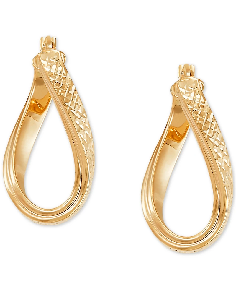 Italian Gold Textured Curved Oval Hoop Earrings in 10k Gold